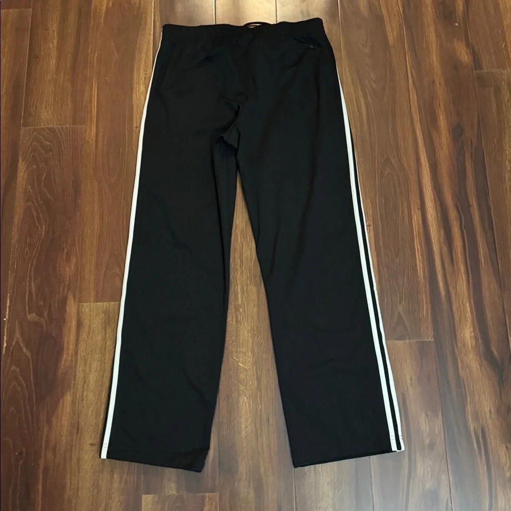 Adidas Mens Black Joggers with White Stripes Size Large